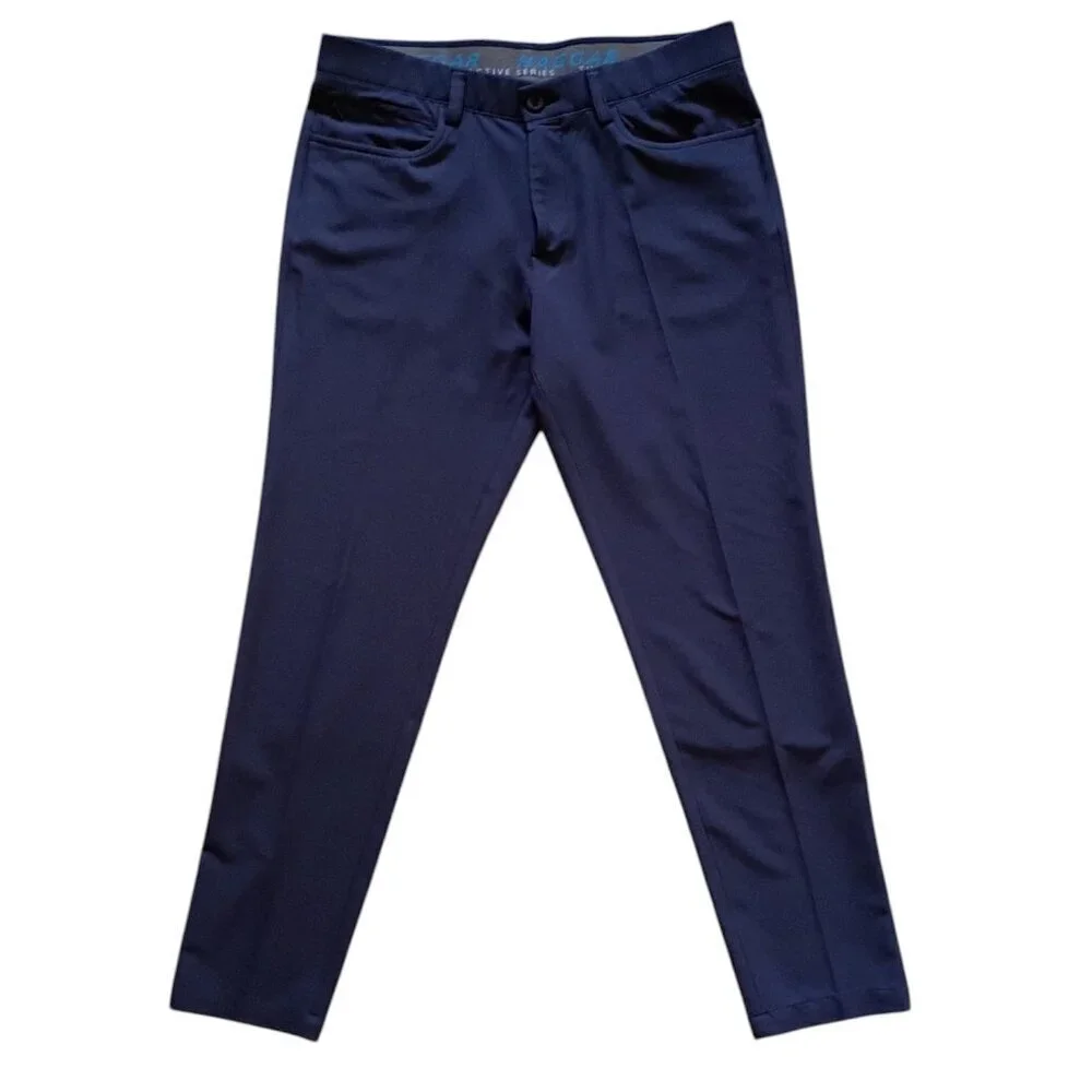 Haggar Cool Right Performance Flex Pants Men's 34x32 Blue Classic Fit Stretch